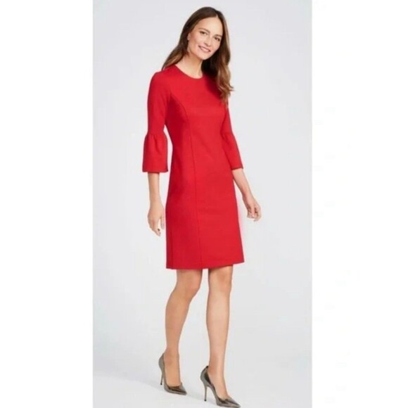J. McLaughlin Size S 3/4 Bell Sleeve KEATON Crew Neck Holiday Red Dress - Picture 1 of 9
